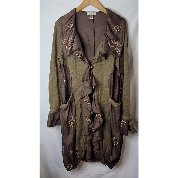 Aria A- Women's Boho ruffle cardigan- Green toned color- size Large - Picture 1 of 8